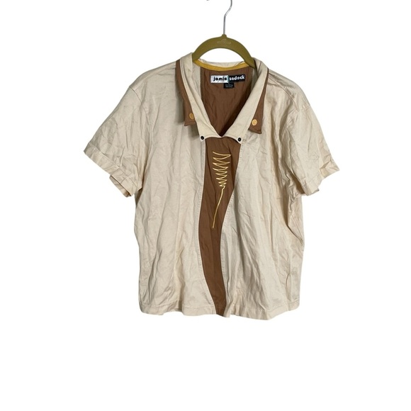 Jamie Sadock Cream and Brown Casual Button Down Shirt Large - Picture 1 of 3